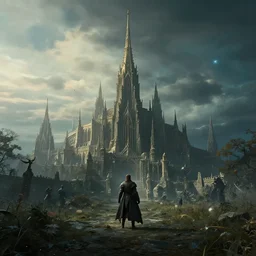 a cinematic view of nokron, eternal city, elden ring, film, atmospheric perspective