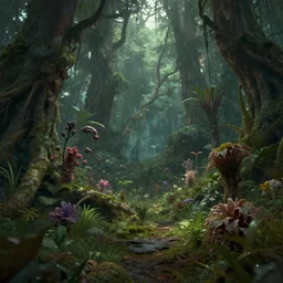 rough forest full of disgusting flora, 4K trending on ArtStation