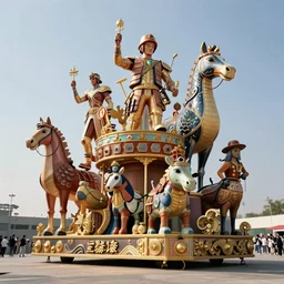photo of giant elaborate parade float characters designed by geoff darrow!!!! and ( ( ( ( ( ( lisa frank ) ) ) ) ) ), in the macys parade, detailed 4 k photo