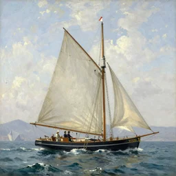 detailed wide shot of classic sailboat on the mediterranean sea, spring light, painting by gaston bussiere, craig mullins, j. c. leyendecker