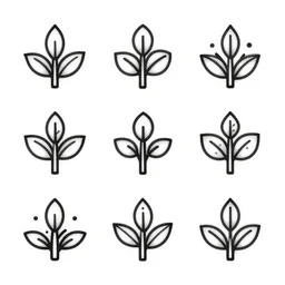 a black and white line drawing illustration of a grouping of plant vector icons in a grid, minimalist, stock image, bold lines