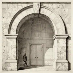 a stone arch, engraving by goya, symmetrically centered