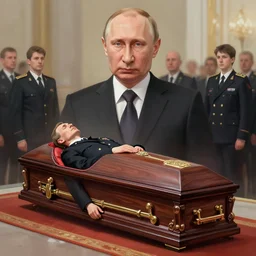 putin on the coffin, death, funeral, portrait, highly detailed, full body, digital painting, trending on artstation, concept art, sharp focus, illustration, art by artgerm and greg rutkowski and magali villeneuve