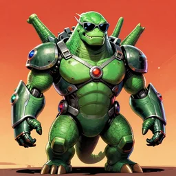 mecha-zilla wearing sunglasses, digital art, comic book art