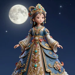 intricate richly detailed 3 d illustration of a girl in a traditional chinese dress moon night with stars background completely render by rossdraws, thomas kinkade