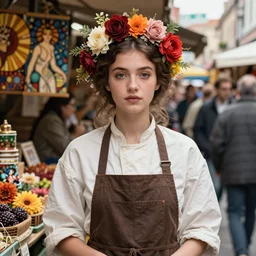 a masterpiece ultrarealistic ultradetailed portrait of beautiful love fishmonger girl on street market baroque renaissance. medium shot, intricate, elegant, by stanley artgerm lau, wlop, alphonse mucha, rossdraws, andrei riabovitchev, yoshitaka amano. flower background my james jeand and takashi murakami.
