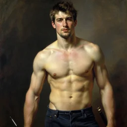 attractive muscular man, painting by gaston bussiere, craig mullins