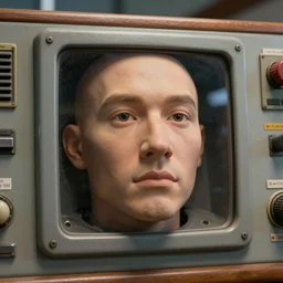 a lifelike face of a ships computer on an old fashioned control panel. photo realistic, hyper detailed, trending on artstation, unreal engine 5, octane render, 8 k