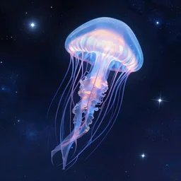 outer space jelly fish floating among galaxies