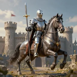 knight castle horse sword, highly detailed, 4 k, hdr, award - winning, octane render, artstation