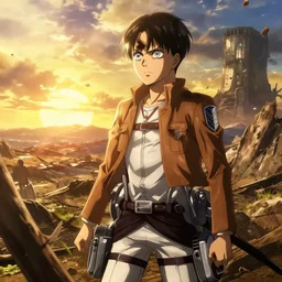 the ending of attack on titan, destruction, sunset