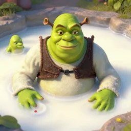 shrek in a pool of milk, 4 k, art station concept, highly detailed