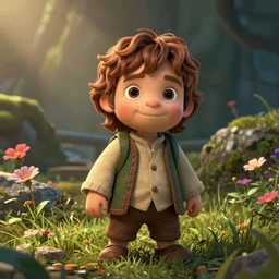 a wholesome animation key shot of cute frodo, gollum and sam from lord of the rings, colorful, pixar and disney animation, sharp, very detailed, high resolution, key art by greg rutkowski, bloom, dramatic lighting