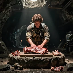 gordon freeman sacrificing meat on an altar underground
