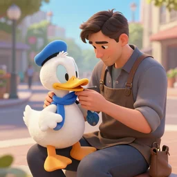 a man down the street whose profession was maker of stuffed animals in the shape of a duck, disney, pixar, cartoon, cute