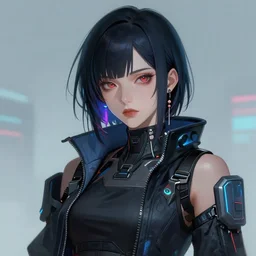 A realistic anime portrait of a cyberpunk woman, digital painting, by Stanley Artgerm Lau, Sakimichan, WLOP and Rossdraws, digtial painting, trending on ArtStation, SFW version