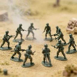 a photo of Plastic toy soldiers in a a battle