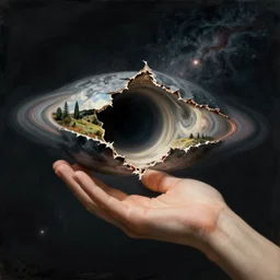 A conceptual art. A rip in spacetime. Did this device in his hand open a portal to another dimension or reality?!  by William-Adolphe Bouguereau, by Rafael Zabaleta tranquil