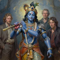 a statue of krishna mecha, tim hildebrandt, wayne barlowe, bruce pennington, donato giancola, trending on artstation, cinematic composition, beautiful lighting, hyper detailed, 8 k, oil on canvas