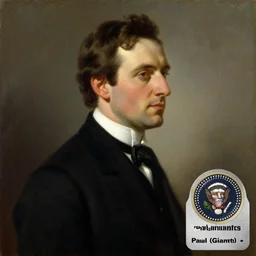 official side portrait of united states president paul giamatti, in a black suit, 1 7 8 8, a character portrait by cassius marcellus coolidge, reddit contest winner, american romanticism, oil on canvas, detailed painting, creative commons attribution