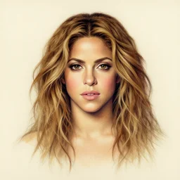 a portrait of shakira in the style of leonardo da vinci drawing,, single head, no double head,