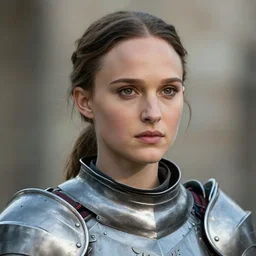 head and shoulders portrait of a female knight, young natalie portman, armored, game of thrones, eldritch, by artgerm, alphonse mucha, silken hair, etched breastplate, vogue fashion photo