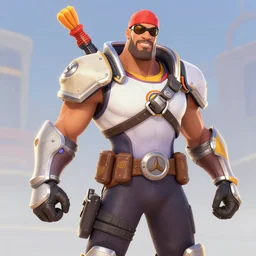 screenshot from overwatch dwayne the rock johnson as a overwatch character