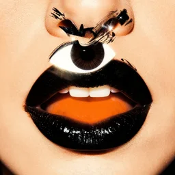 pop art, black, orange, lips, eye, graphics, design