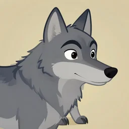beautiful detailed cute character design of a cartoon grey wolf, tlk, tlk, in the style of'the jungle book'profile pic. deviantart adoptable, style of maple story and zootopia, portrait studio lighting by jessica rossier and brian froud in the style of disney balto, artstation deviantart alphonse mucha grey wolf