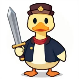 portrait of a dictator duck holding a sword, flat vector art, award winning art, nft - style art, cartoon, detailed