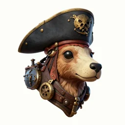 animal figurehead of a steampunk pirate airship, digital illustration artstation, wide angle lens, 15mm