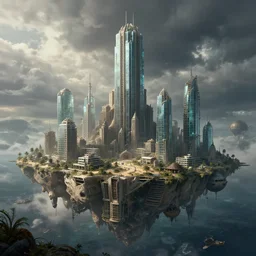 a beautiful very detailed render of architecture abandoned city urbex co - op by edward hopper, architecture island cgsociety desert vice city futuristic bioshock evil dieselpunk sea made of glass atlantis cloudy matte painting wilderness nightvision hyperrealism sunlight lightpaint, archdaily, wallpaper, highly detailed, trending on artstation.
