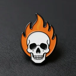 vintage minimalistic clean skull fire flame warning enamel pin