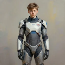 teenager wearing a futuristic boiler suit, in a painterly style