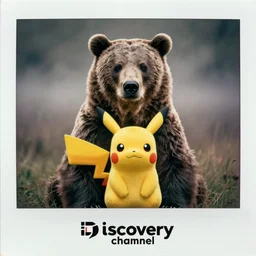 grizzly bear as pikachu by discovery channel , Polaroid photo, vintage , neutral dull colors, soft lights, foggy mist ,  by oleg oprisco , by national archives,  by discovery channel, by victor enrich , by gregory crewdson