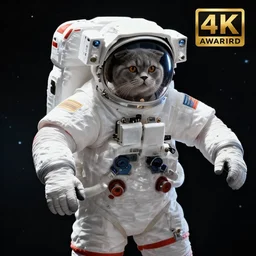 a photo of a grey chubby scottish fold in an astronaut suit doing a spacewalk in space, highly detailed, award winning, 4 k
