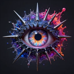demon raven eye trap spikes splash art graphic design color splash high contrasting art, fantasy, highly detailed, art by greg rutkowski