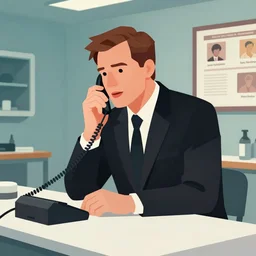 fbi agent dale cooper from twin peaks, in his black suit, speaking into a dictaphone in an autopsy room, clean cel shaded vector art. shutterstock. behance hd by lois van baarle, artgerm, ilya kuvshinov, cedric peyravernay, boris vallejo, alphonse mucha, by jeremy mann, by lecouffe deharme,
