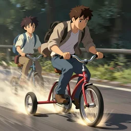 steve buscemi riding a tricycle, light effect, hyper detailed, comic, cartoon, elegant, highly detailed, digital painting, artstation, sharp focus, illustration, by dan mumford, yusuke murata, makoto shinkai, ross tran
