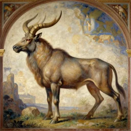 style of fantastic fresco : : fantasy art scene : : timeless masterpiece : : philosopher minotaur