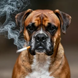 40mm portrait detailed of a boxer dog smoking a cigarette