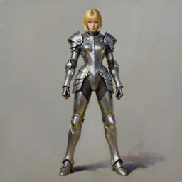 full body girl metal armor painting by greg rutkowski