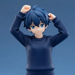 still figurine of lain in elegant sweater, eyes by kon satoshi, personification, dynamic pose, detailed product photo, featured on amiami, deep blues, tone mapped, beautiful composition, 8 5 mm, f. 1 4
