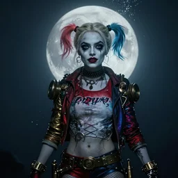 underwater dark goth gothic steampunk portrait of emma stone as harley quinn, full moon, hyper detailed, digital art, cinematic lighting, studio quality, smooth render, unreal engine 5, octane rendered, art style by klimt and nixeu and ian sprigger and krenz cushart.