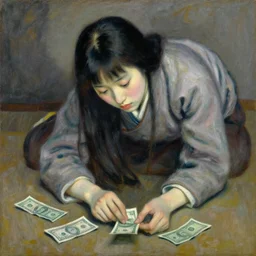 impressionist painting of a chinese girl who lost her money