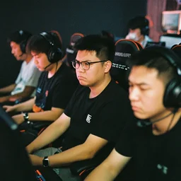 Angry gamers waiting in a queue, 35mm photography