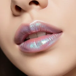 close up of a woman's lips wearing iridescent lipstick