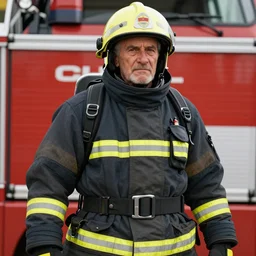 An old man fire fighter wearing heavy duty armour, highly detailed, digital art, sharp focus, trending on art station, anime art style