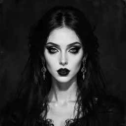 digital art painting portrait of elegant gothic lady with earrings, black and white, high quality, texutred, dark background, mystic, perfect lighting, high contrast, arstation, artgerm, wlop, 4 k