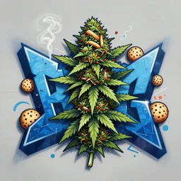 matte painting of berner, weed, graffiti, hard edges, geometric 3 d shapes, deep blue, cookies weed, street art, asymmetrical, marijuana, smoke, highly detailed masterpiece by sachin teng x supreme, trending on artstation : 5
